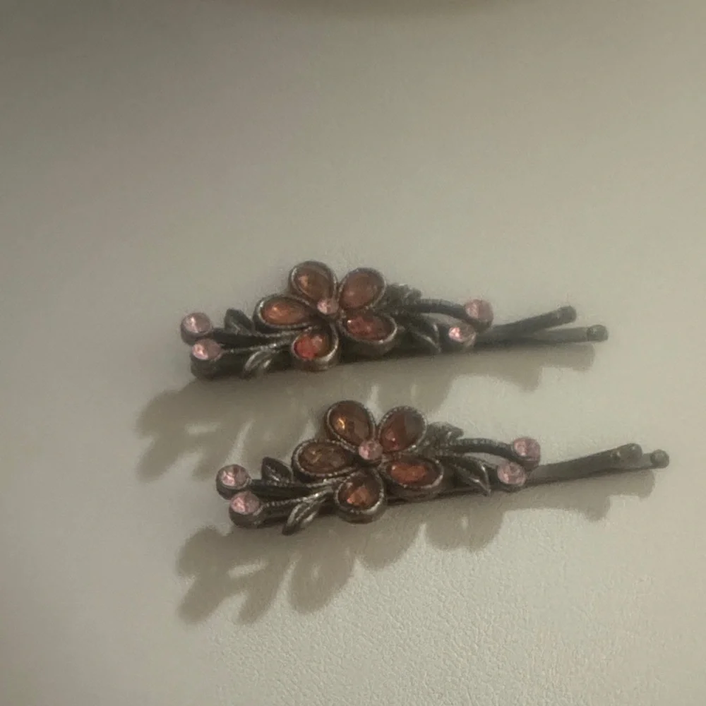 Pink Floral Crystal Bobby Pin Set - Women Accessories